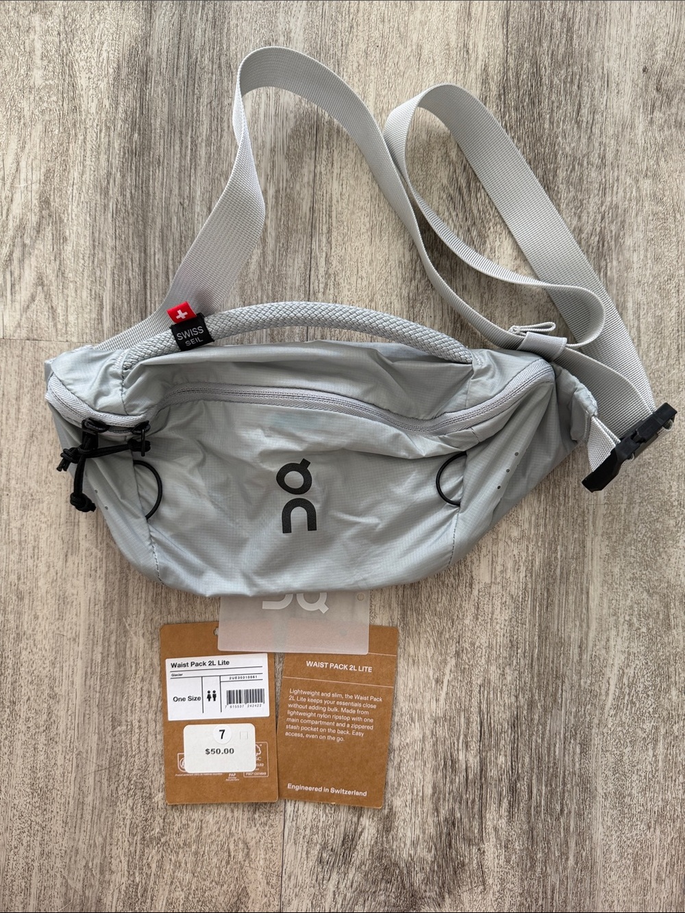 On Running Light Gray Waist Pack with Adjustable Strap $50